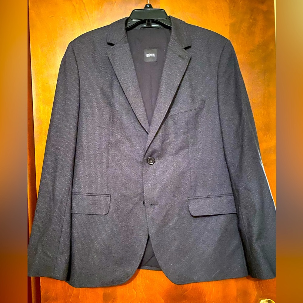 BOSS Hugo Boss Super 100 Men’s Blazer - Charcoal Grey with Small White Stitching